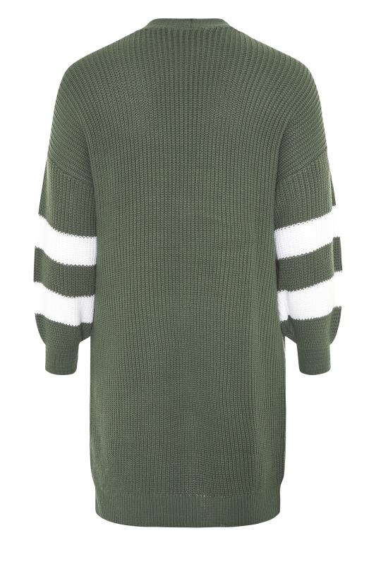 Plus Size Curve Khaki Green Varsity Stripes Knitted Cardigan | Yours Clothing 7