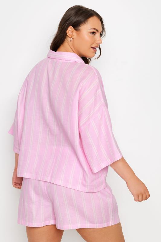 YOURS Plus Size Pink Striped Pyjama Set | Yours Clothing 3