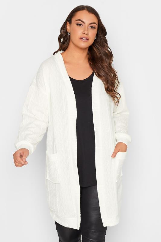 Plus Size  YOURS LUXURY Curve White Soft Touch Cable Knit Cardigan