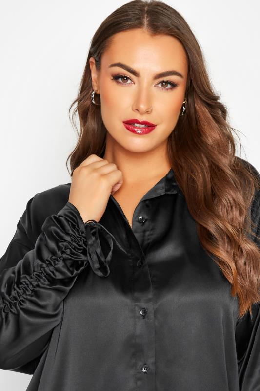 LIMITED COLLECTION Curve Black Ruched Sleeve Satin Shirt 4