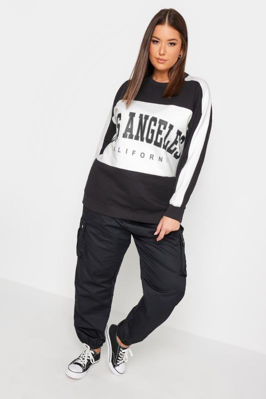 YOURS Curve Black 'Los Angeles' Slogan Varsity Sweatshirt | Yours Clothing 2
