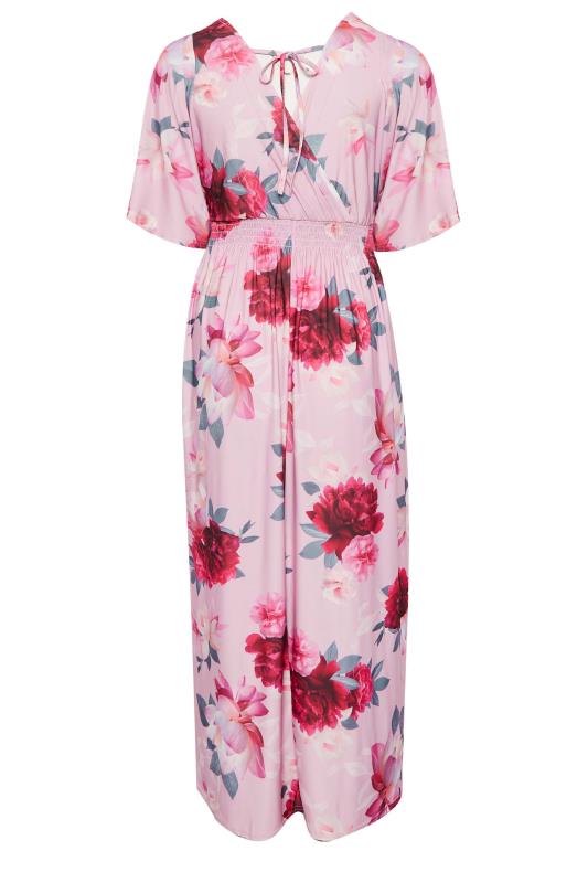 YOURS LONDON Plus Size Pink Floral Shirred Maxi Dress | Yours Clothing  8