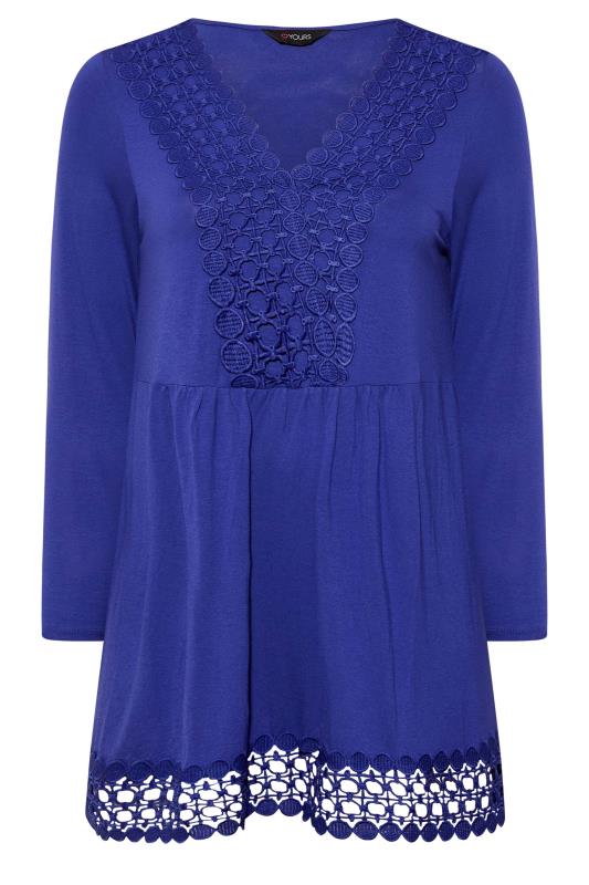 Plus Size Blue Crochet Trim Long Sleeve Tunic Top | Yours Clothing 6