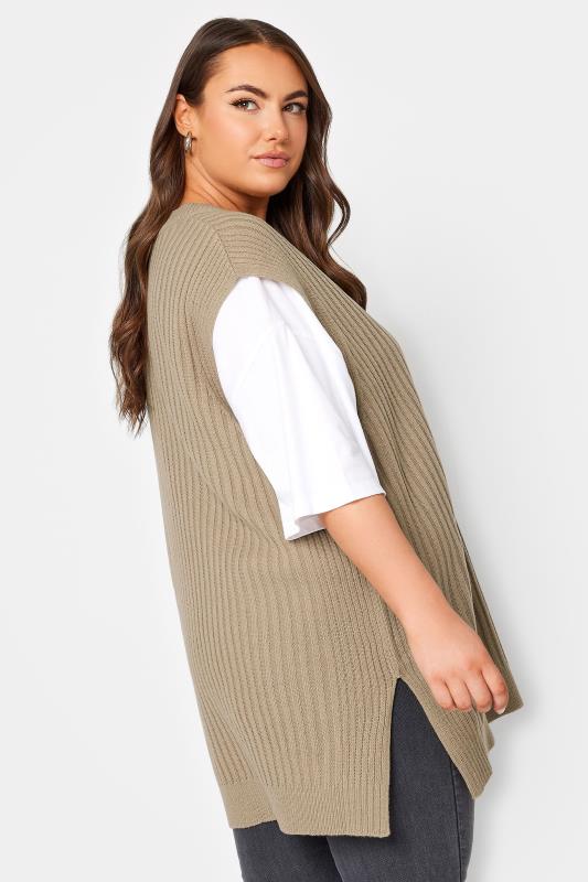 YOURS Plus Size Beige Brown Side Split Knitted Vest Top | Yours Clothing 5