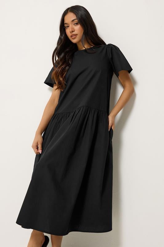  PixieGirl Petite – Maxikleid in Schwarz aus Baumwollpopeline