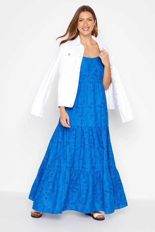 LTS Tall Women's Blue Broderie Anglaise Tiered Maxi Dress | Long Tall Sally  2