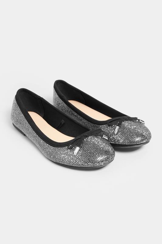 LTS Black Diamante Embellished Ballerina Pumps In Standard Fit | Long Tall Sally 2