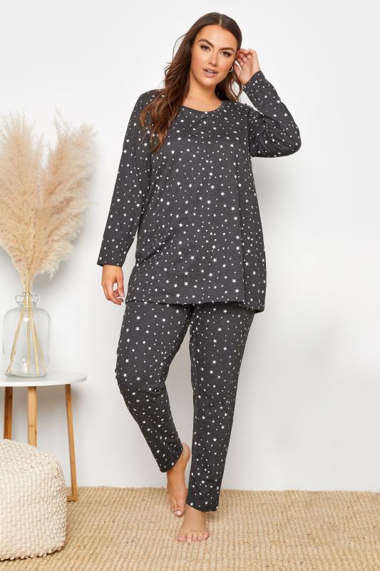  Grande Taille Grey Star Print Pyjama Set