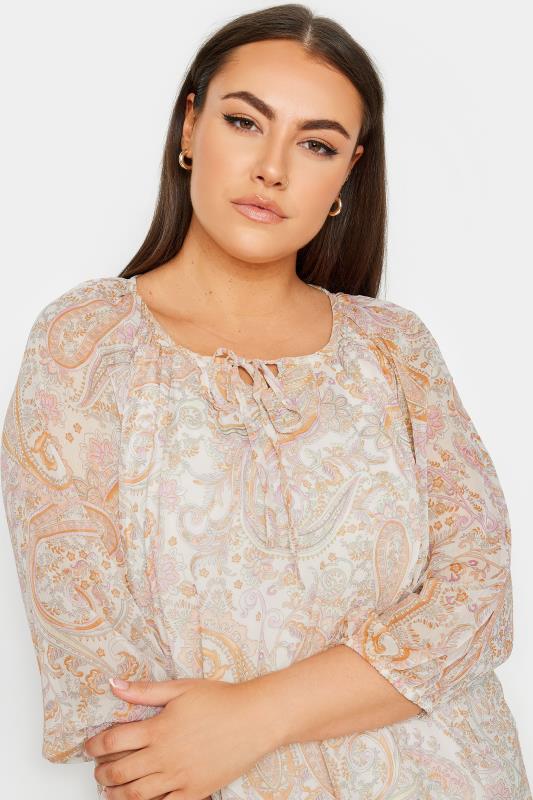 YOURS Plus Size Pink Paisley Print Tie Neck Blouse | Yours Clothing 4