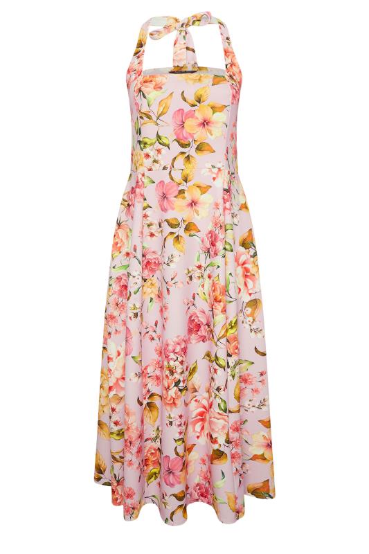LIMITED COLLECTION Plus Size Pink Floral Print Halter Neck Midaxi Dress | Yours Clothing 6