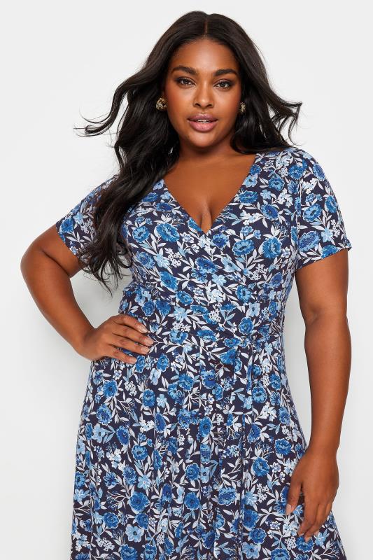 YOURS Plus Size Navy Blue Floral Print Wrap Maxi Dress | Yours Clothing 4