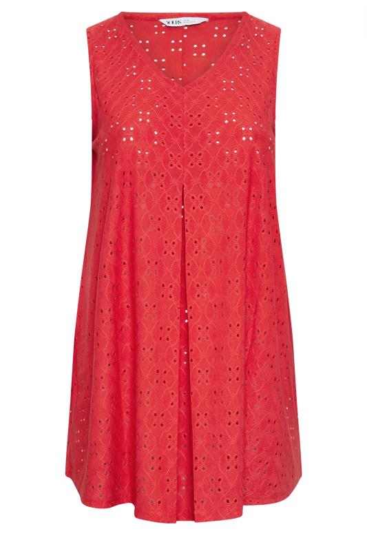 YOURS Plus Size Red Broderie Anglaise Swing Vest Top | Yours Clothing 5