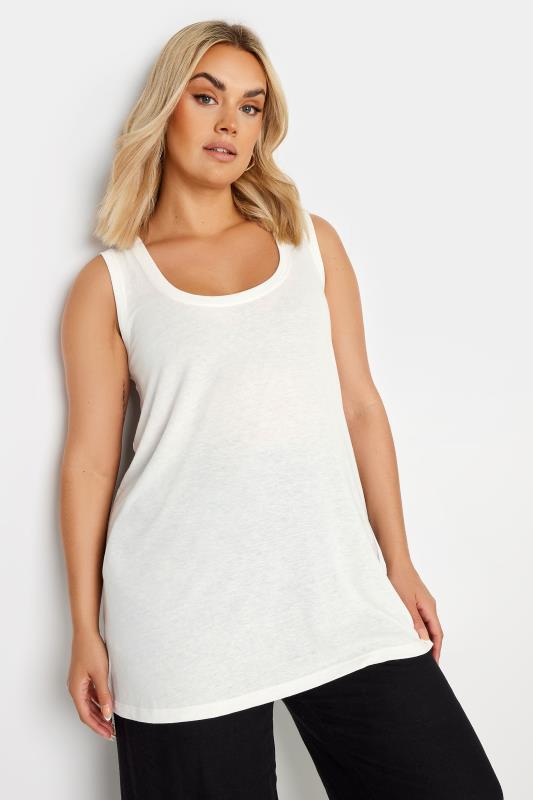 YOURS Plus Size White Linen Vest Top | Yours Clothing 1