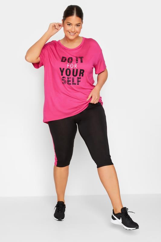 YOURS ACTIVE Plus Size Pink 'Do It For Yourself' Slogan T-Shirt | Yours Clothing | Yours Clothing 4