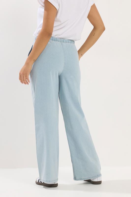 PixieGirl Petite Women's Light Blue Washed Denim Pull-On Wide Leg Jeans | PixieGirl 2