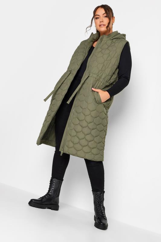 Grande Taille YOURS Curve Khaki Green Quilted Longline Gilet