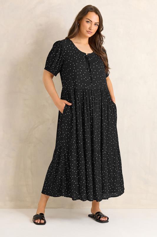  EVANS Robe noire à volants à pois