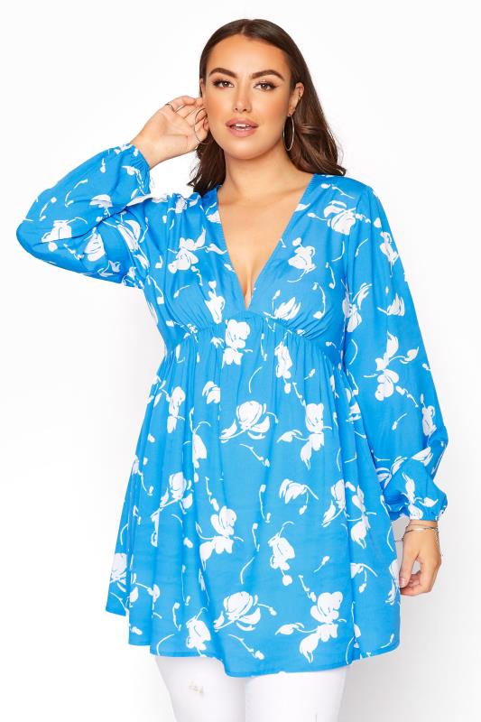 LIMITED COLLECTION Blue Floral Smock Blouse_A.jpg
