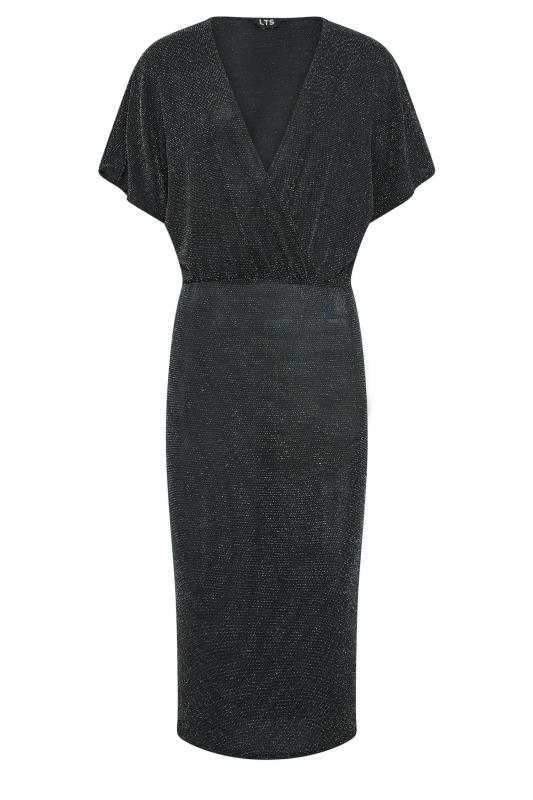 LTS Tall Womens Black & Silver Glitter Midi Wrap Dress | Long Tall Sally 5