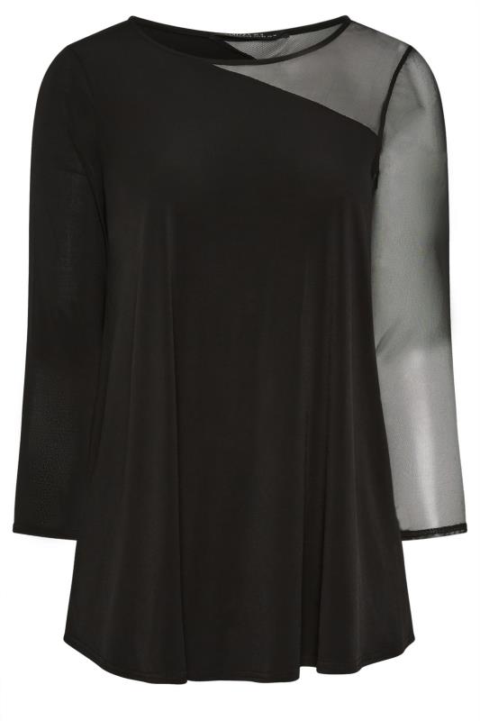 LIMITED COLLECTION Plus Size Black Half Mesh Sleeve Swing Top | Yours Clothing 6
