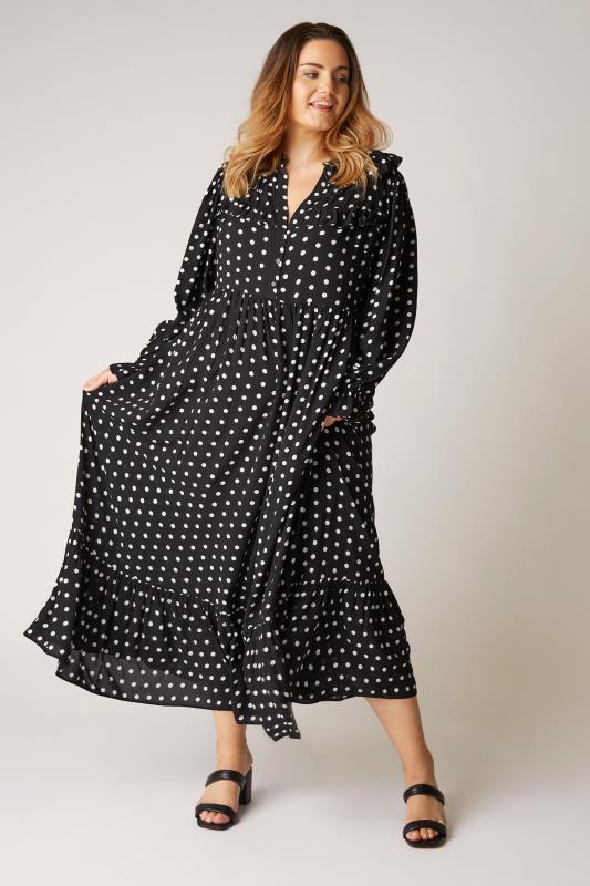 THE LIMITED EDIT Black Polka Dot Frill Smock Maxi Dress_A.jpg