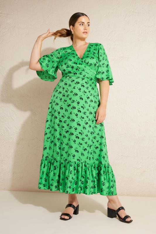 LIMITED COLLECTION Curve Bright Green Floral Ruffled Wrap Maxi Dress_L1.jpg