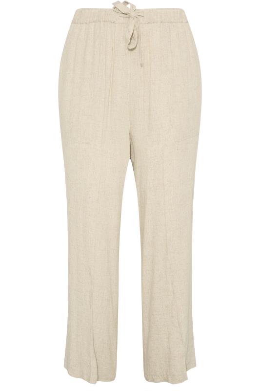 Plus Size Light Beige Brown Linen Wide Leg Trousers | Yours Clothing 5