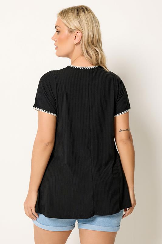 YOURS Plus Size Black Contrast Stitch Swing T-Shirt | Yours Clothing 2