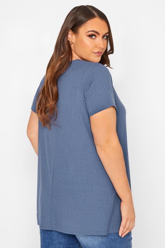 Plus Size Blue Ribbed Swing Top | Yours Clothing 3