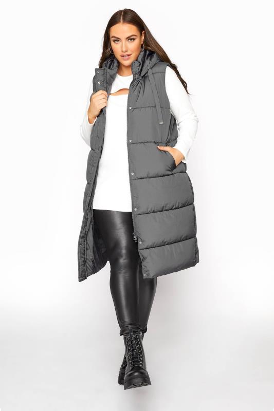 Plus Size  Grey Maxi Panelled Puffer Gilet