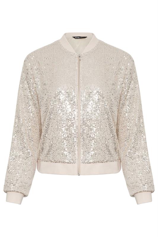 YOURS Plus Size Silver Sequin Embellished Bomber Jacket | Yours Clothing 5