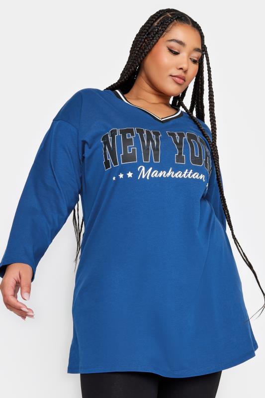 Plus Size  YOURS Curve Cobalt Blue 'New York' Varsity Oversized Tunic Top