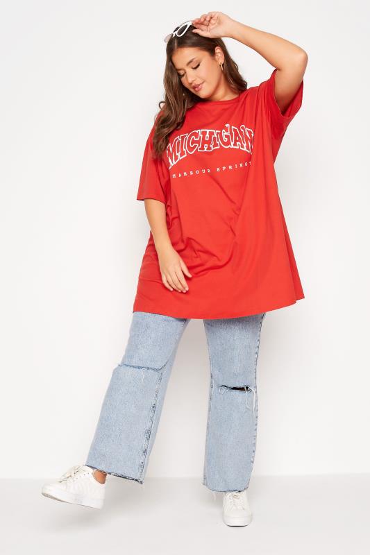 Plus Size Red 'Michigan' Oversized Tunic T-Shirt Dress | Yours Clothing 2