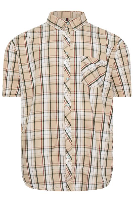 KAM Big & Tall Stone Brown Check Short Sleeve Shirt | BadRhino 2