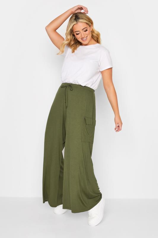 YOURS Curve Plus Size Khaki Green Wide Leg Cargo Trousers | Yours Clothing  2