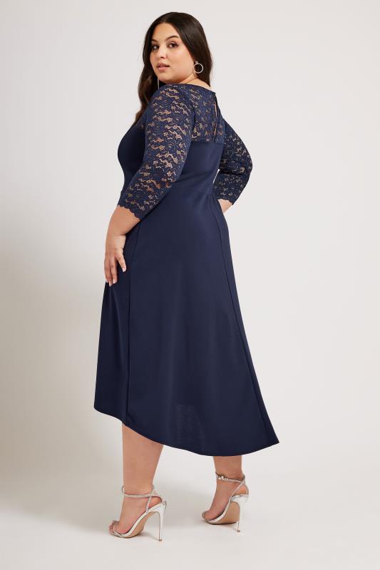 YOURS LONDON Plus Size Navy Blue Lace Sweetheart Dress | Yours Clothing 3