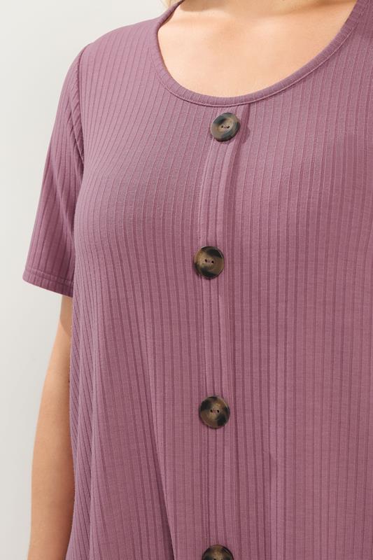 YOURS Plus Size Pink Button Front Ribbed Swing Top | Yours Clothing 4