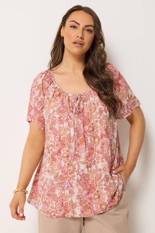  YOURS roze swingblouse met bloemenprint en plooien