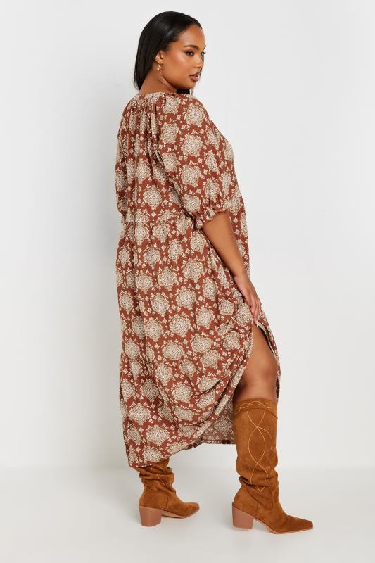 YOURS Plus Size Rust Orange Tile Print Tiered Midi Dress | Yours Clothing 3