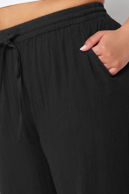 YOURS Plus Size Black Crinkle Drawstring Trousers | Yours Clothing 4