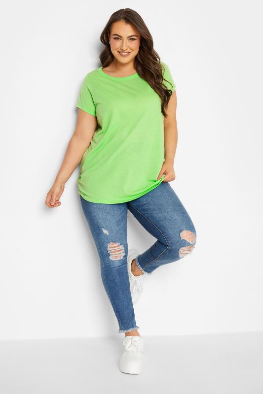 YOURS Plus Size Curve Bright Green Essential T-Shirt | Yours Clothing  2