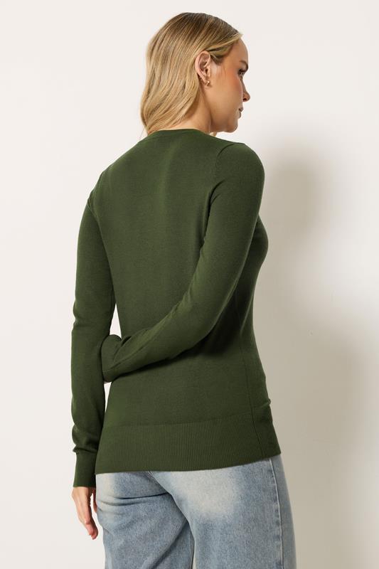 LTS Tall Dark Olive Green Crew Neck Button Cardigan | Long Tall Sally 2