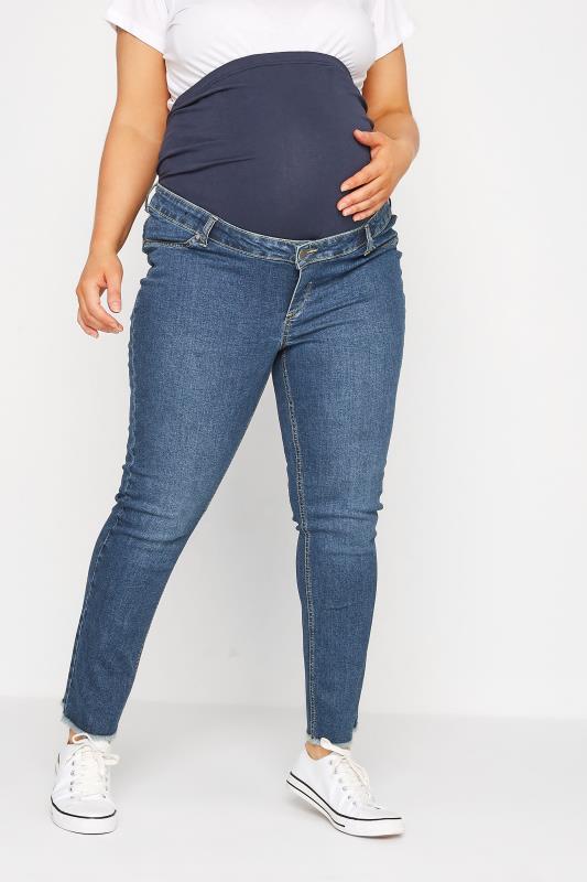 BUMP IT UP MATERNITY Plus Size Blue Straight Leg Jeans | Yours Clothing  1