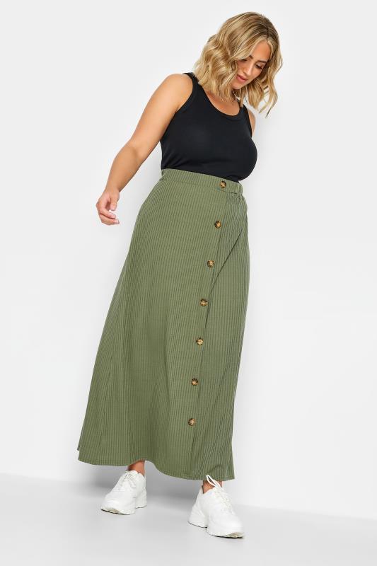 LIMITED COLLECTION Plus Size Khaki Green Button Down Maxi Skirt | Yours Clothing 2