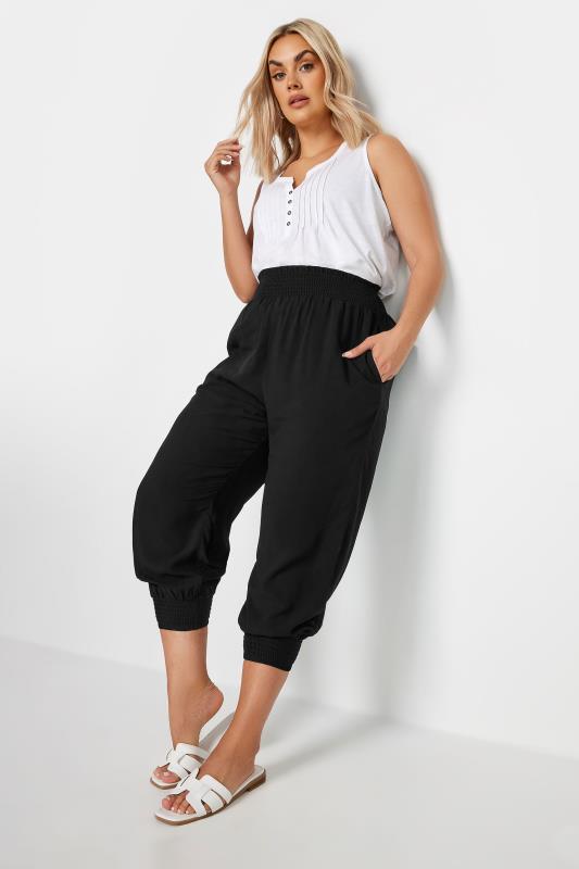 YOURS Plus Size Black Shirred Harem Trousers | Yours Clothing 2