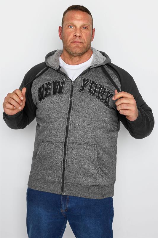 KAM Charcoal Grey Fleece Lined NYC Zip Through Hoodie_A.jpg