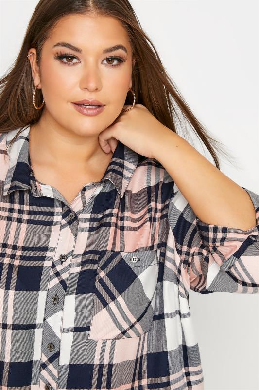 Plus Size Pink & Navy Check Boyfriend Shirt | Yours Clothing  4