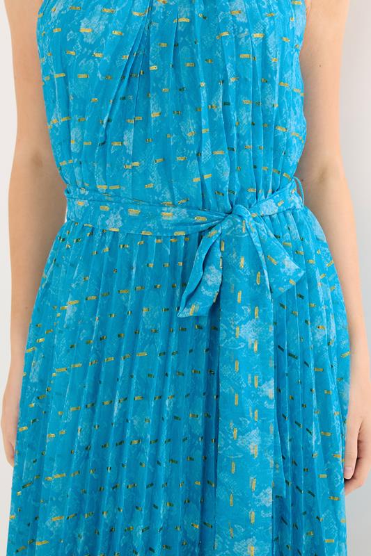 STAR Blue Snake Skin Metallic Pleated Dress | StarByJM 4
