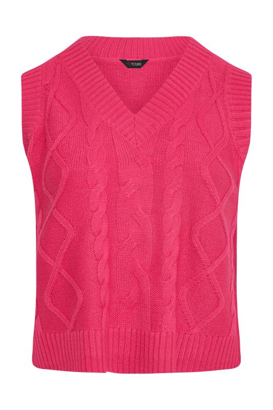 Plus Size Hot Pink Cable Knit Sweater Vest Top | Yours Clothing 6