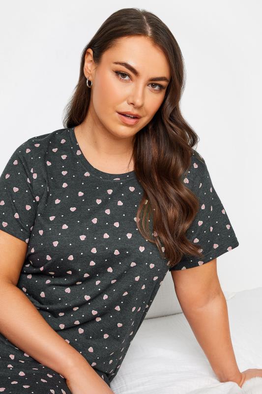 YOURS Plus Size Charcoal Grey Heart Print Nightdress | Yours Clothing 4